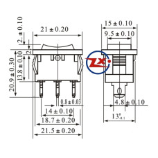 0025 – Chave Gangorra KCD1-103 /B2 3T 6A 250V 3 posições Preta com marcação